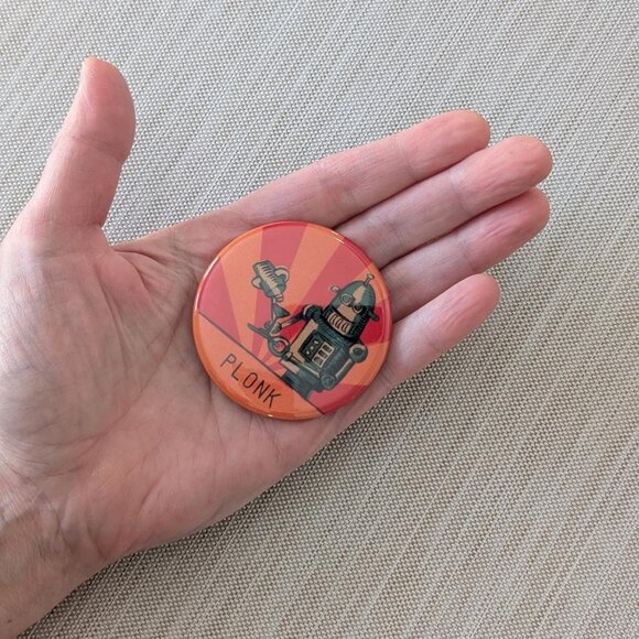 PLONK Robot Drink Button Orange 2.25" Handcrafted Cartoon Cocktail Waiter Fun - Picture 4 of 10